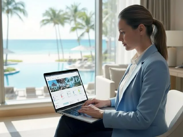 Dona de pousada analisando relatório do negócio